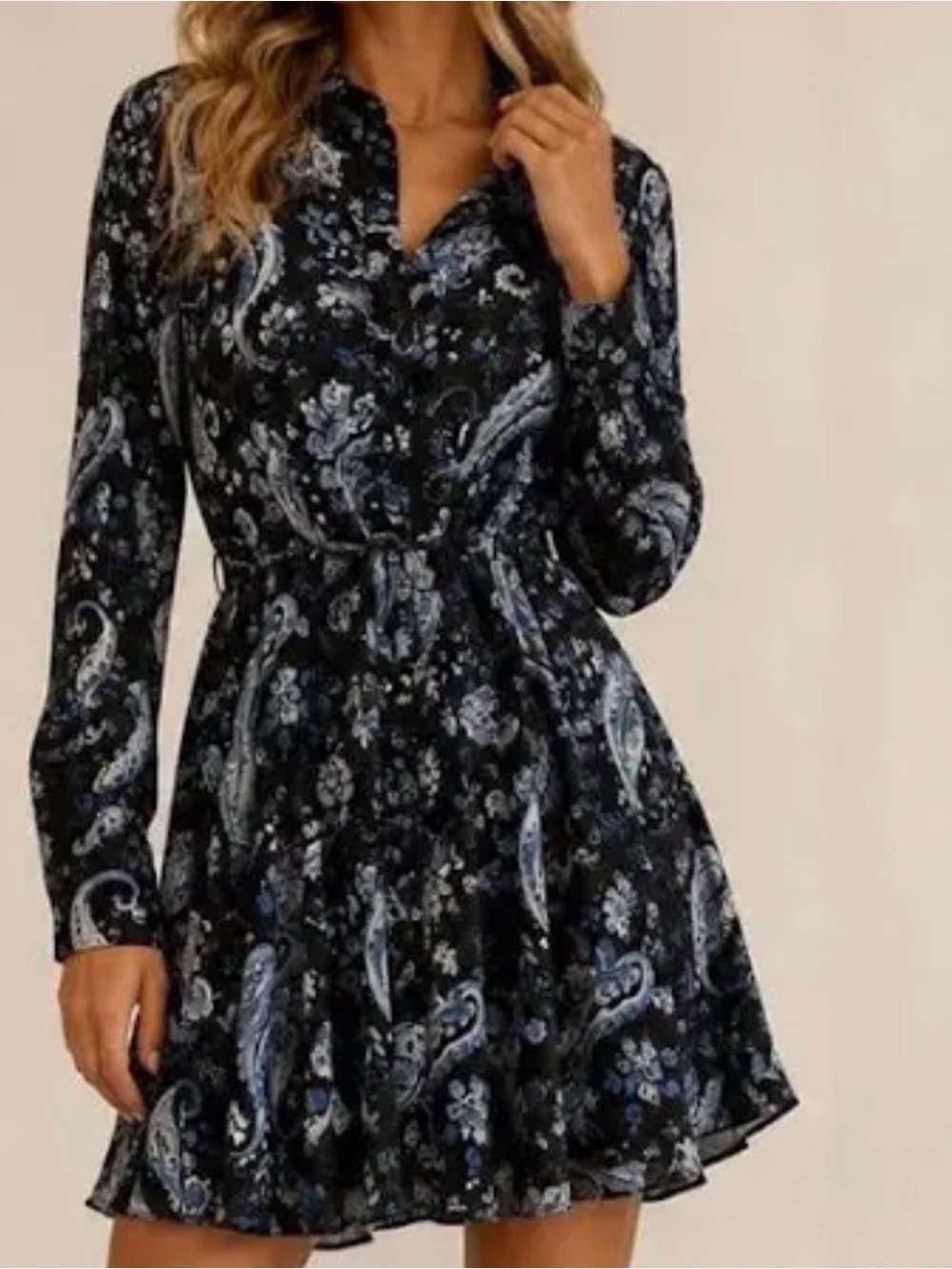 Zara Black and Light Blue Paisley Mini Dress